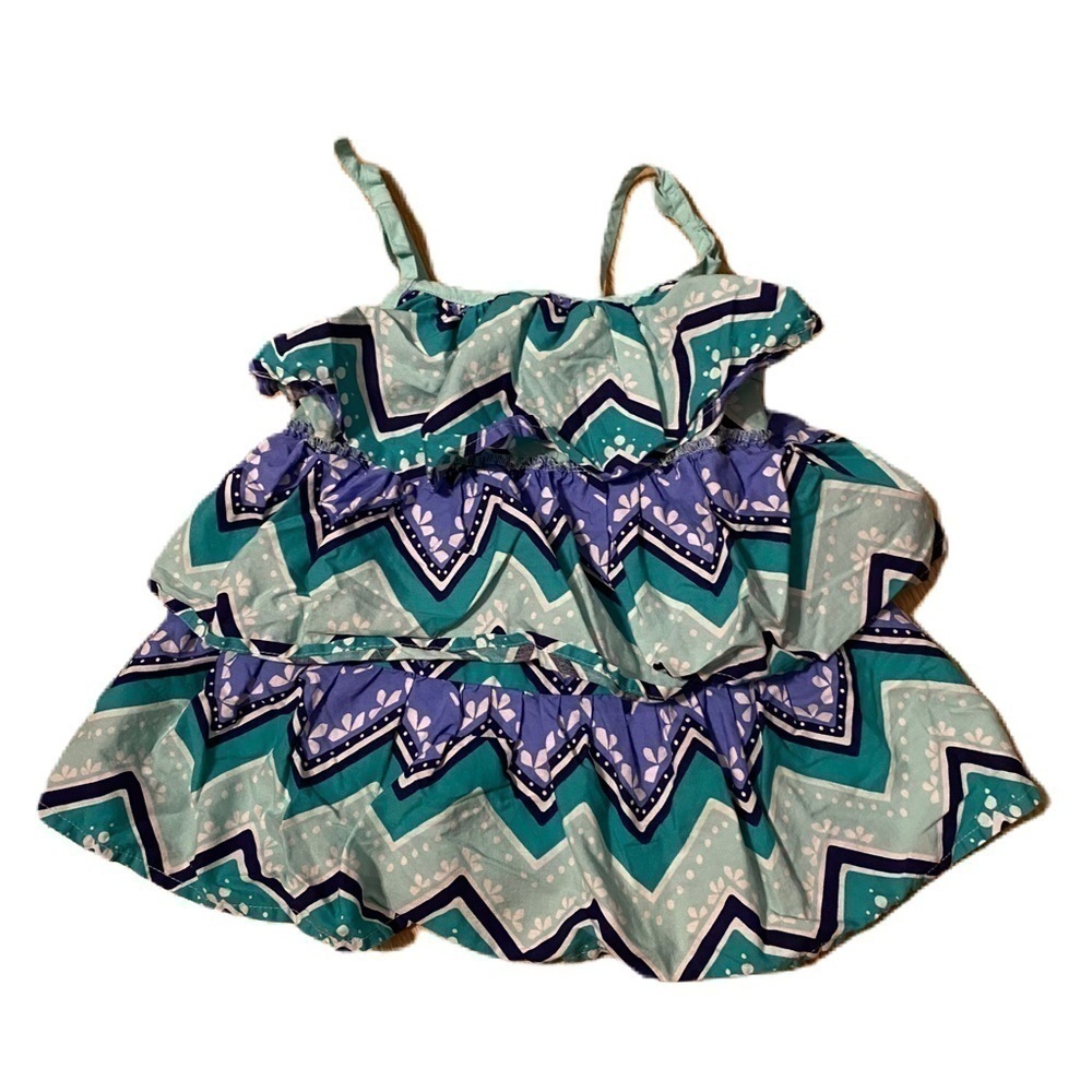 Gymboree Blue Chevron Tank Top Ruffled Layer Sz 6 Kids Girls